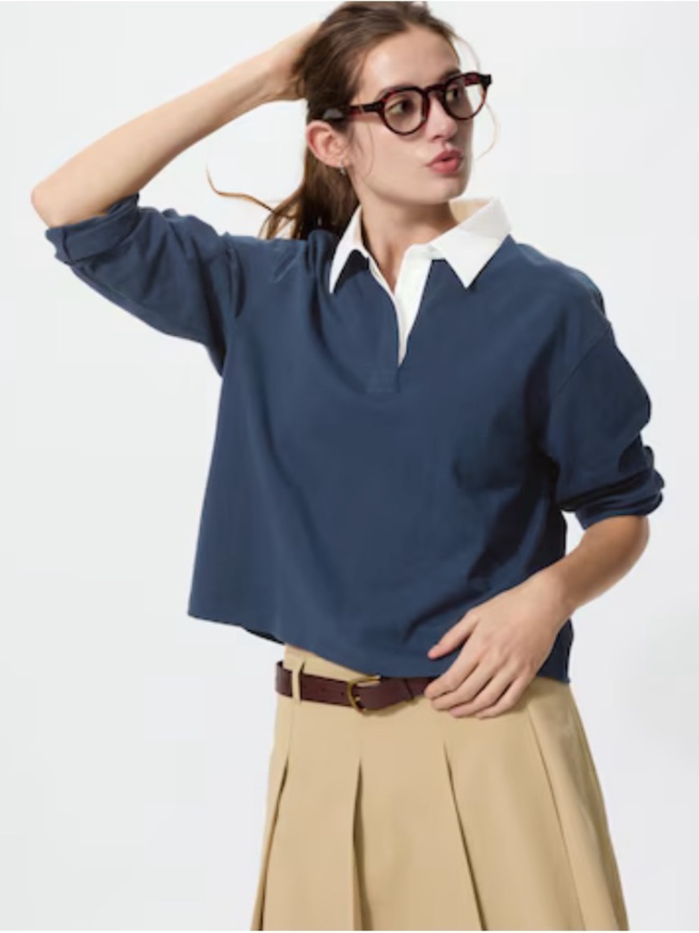 Uniqlo Washed Cotton Polo Shirt (Navy)